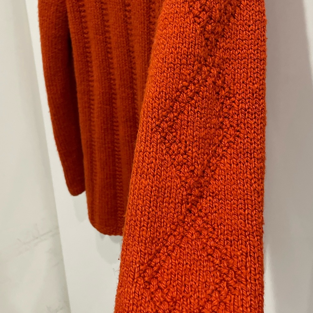 Vintage Hand Knit Orange Wool Sweater Cardigan M L - Picture 4 of 9